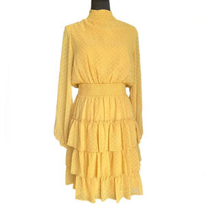Nanette Lepore Gold Ray Smocked Ruffle Long Sleeve Dress Size 2 New
